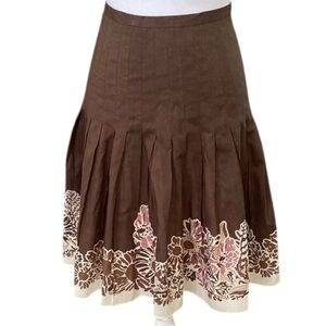 TAHARI Brown Knee-Length Fit and Flare Skirt with Embellished Hem size 6